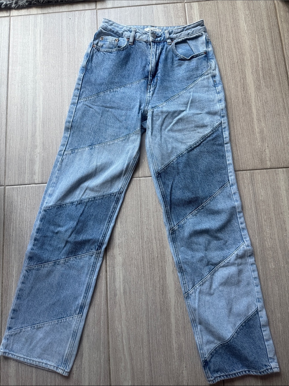 PacSun Patchwork Straight Leg Jeans in Two-Tone Blue